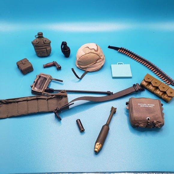 Lot of GI Joe Army Doll Accessories Weapons Helmet Canteen Battle Gear - Picture 1 of 12